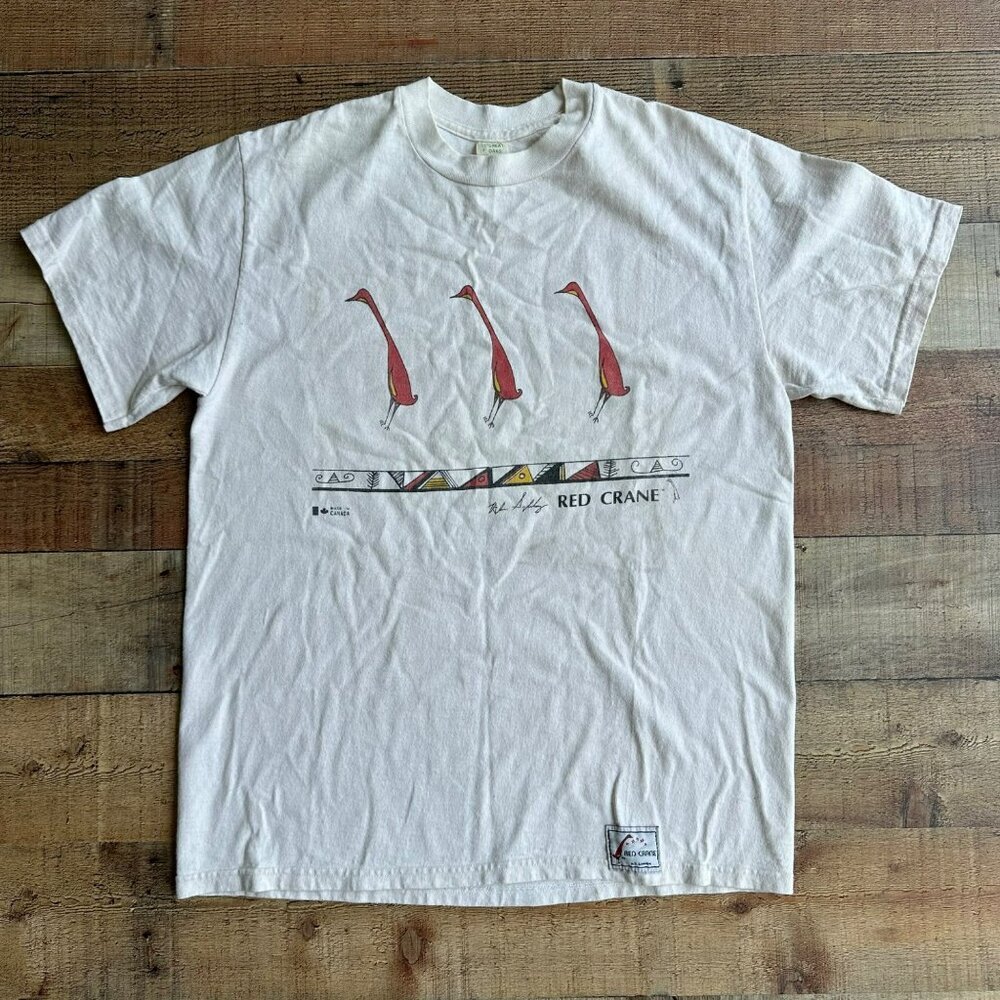 Vintage Womens size L 1990s Great Oaks Red Crane Graphic Short Sleeve Tee